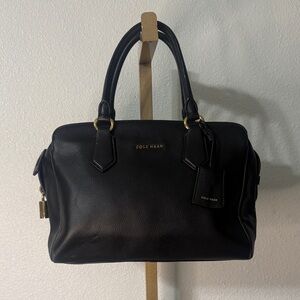 Cole Haan Black Pebbled Leather Satchel Crossbody Gold Hardware